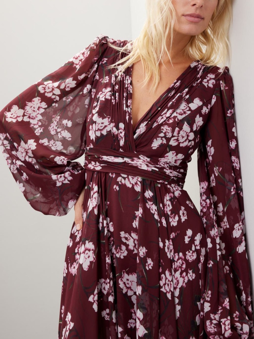 Mac Duggal Wine and Pink Floral Maxi Dress size 4 - Picture 4 of 13